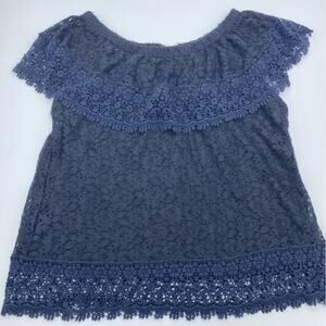 Soft Surroundings Top Women's PM Lace Off The Shoulder Romantic Black & Blue